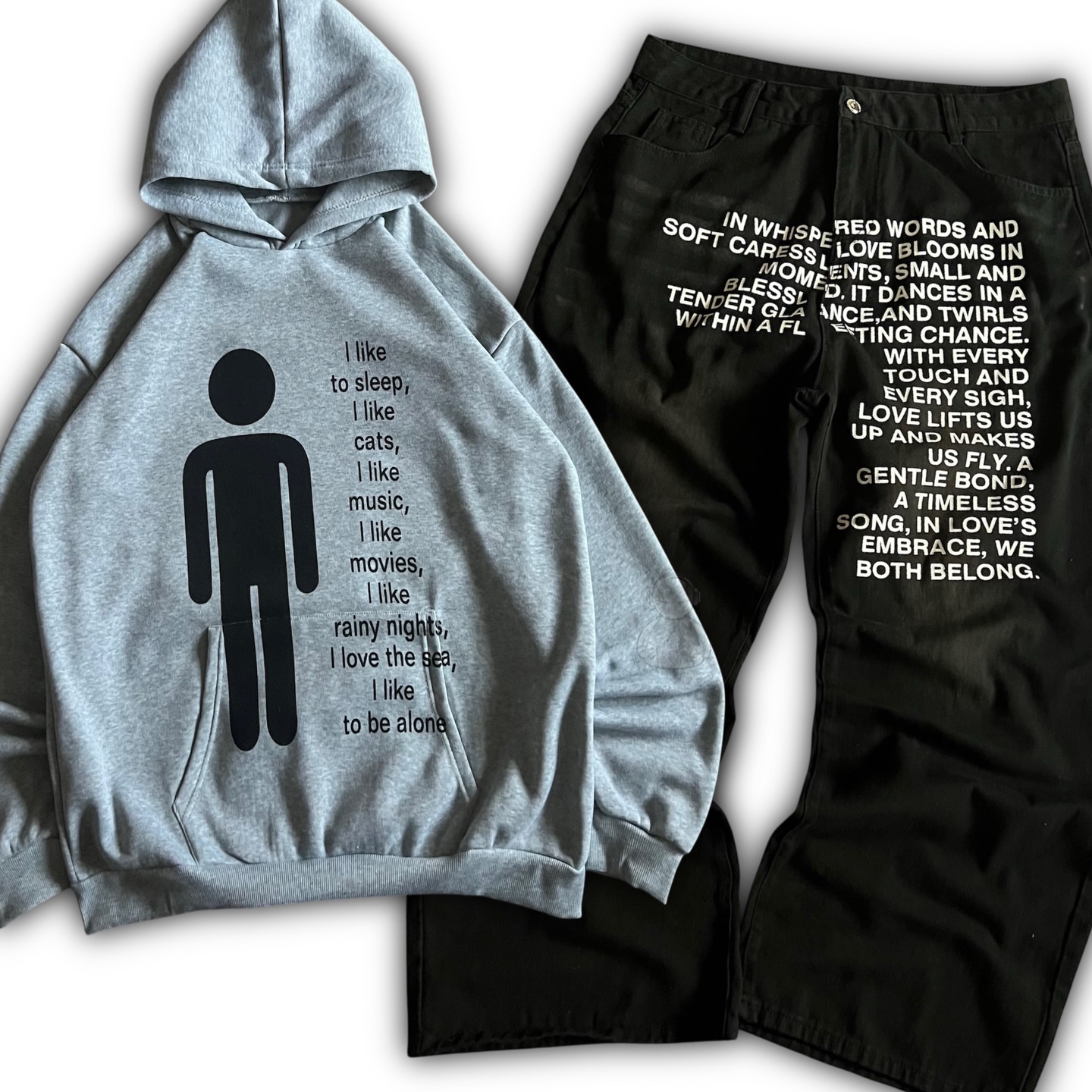 Embroidery Fashion - Amerikanisches Muster Buchstaben-Jeans Y2K Herren Hoodie-Sets