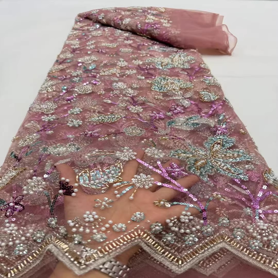 Embroidery Beads - 5 Yard Pailletten-Perlenrohr-Stickereistoffe für Kleidung, luxuriöse