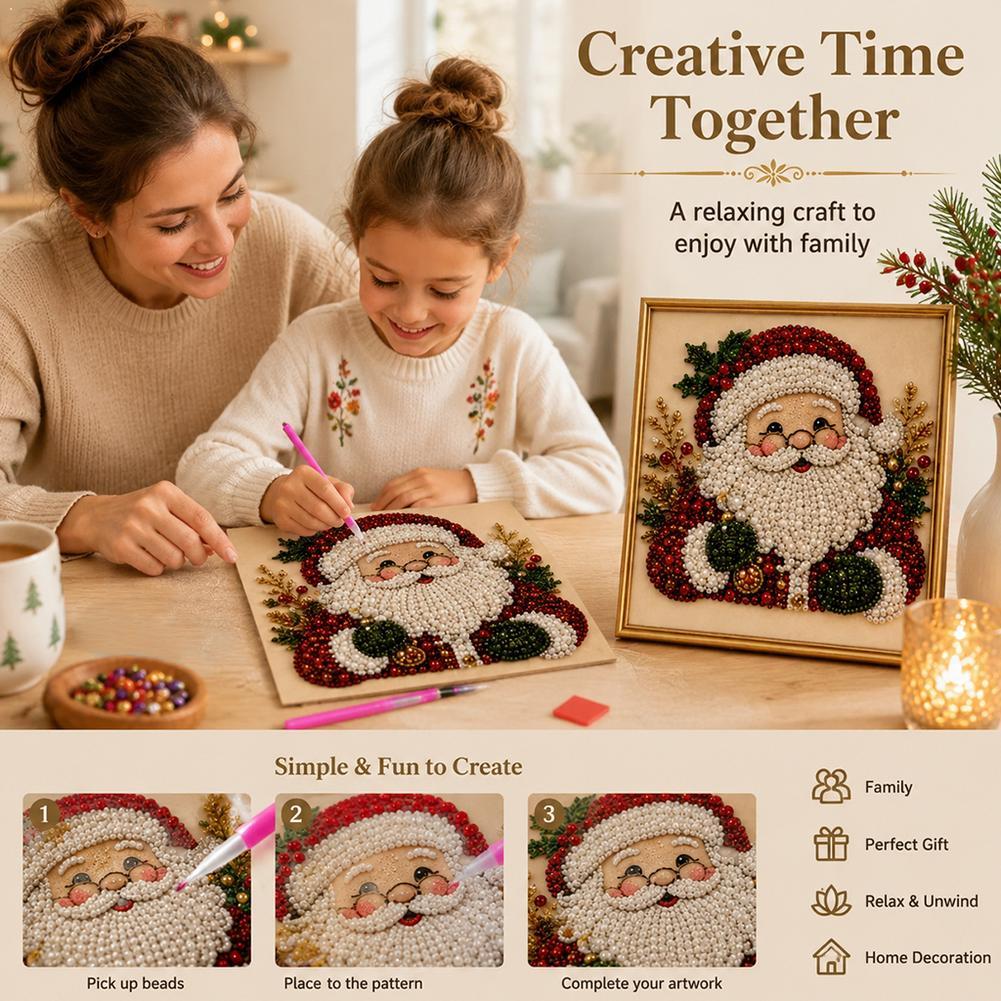 Embroidery Beads - Weihnachtsmann Perlen-Kunst DIY-Set Gerahmte Perlen-Stickerei Wanddekoration