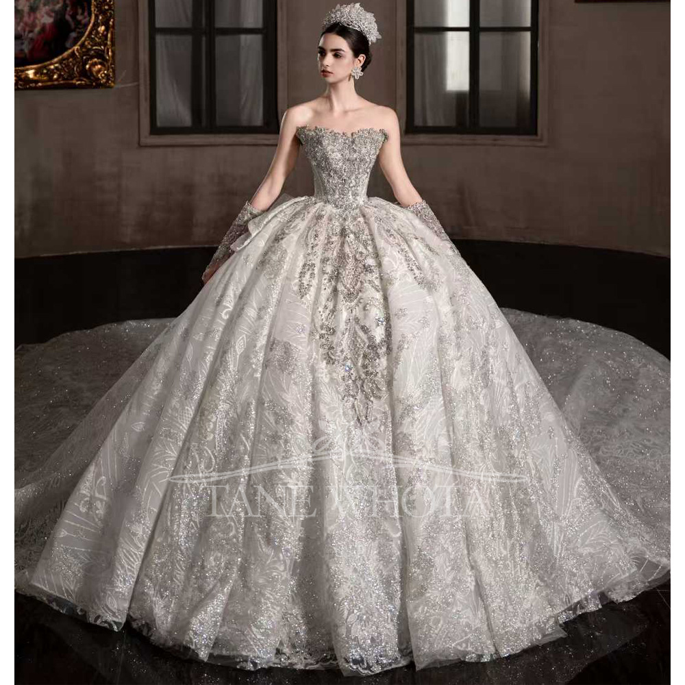 Embroidery Organza - Luxuriöses schulterfreies Ballkleid mit Perlen und