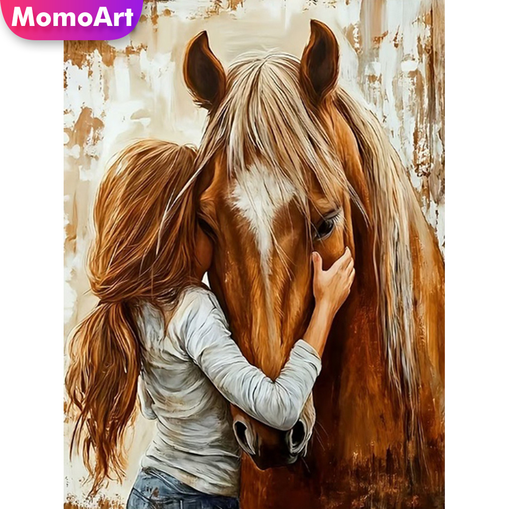 Embroidery Horse - Momoart Neuerscheinung Diamant-Mosaik Mädchenporträt Kreuzstich Diamantmalerei