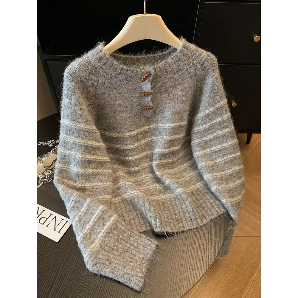 Embroidery Fashion - Herbst Winter Damen Gestreifter Woll-Kaschmir-Pullover, Loser