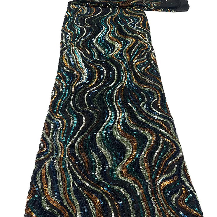 Embroidery Beads - 1 Yard bunter Pailletten-Perlen-Röhrenstickerei-Stoff, weicher Mesh-Stoff,