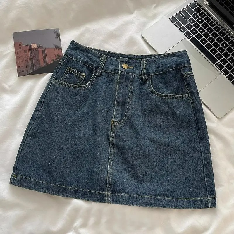 Embroidery Fashion - Y2K Denim-Rock-Set: Vintage Japanischer Stil Knopfjacke