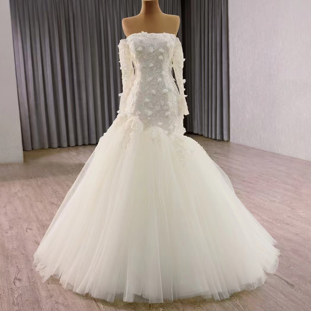 Embroidery Organza - Trägerloses Hochzeitskleid im Prinzessinnen-Stil mit langen