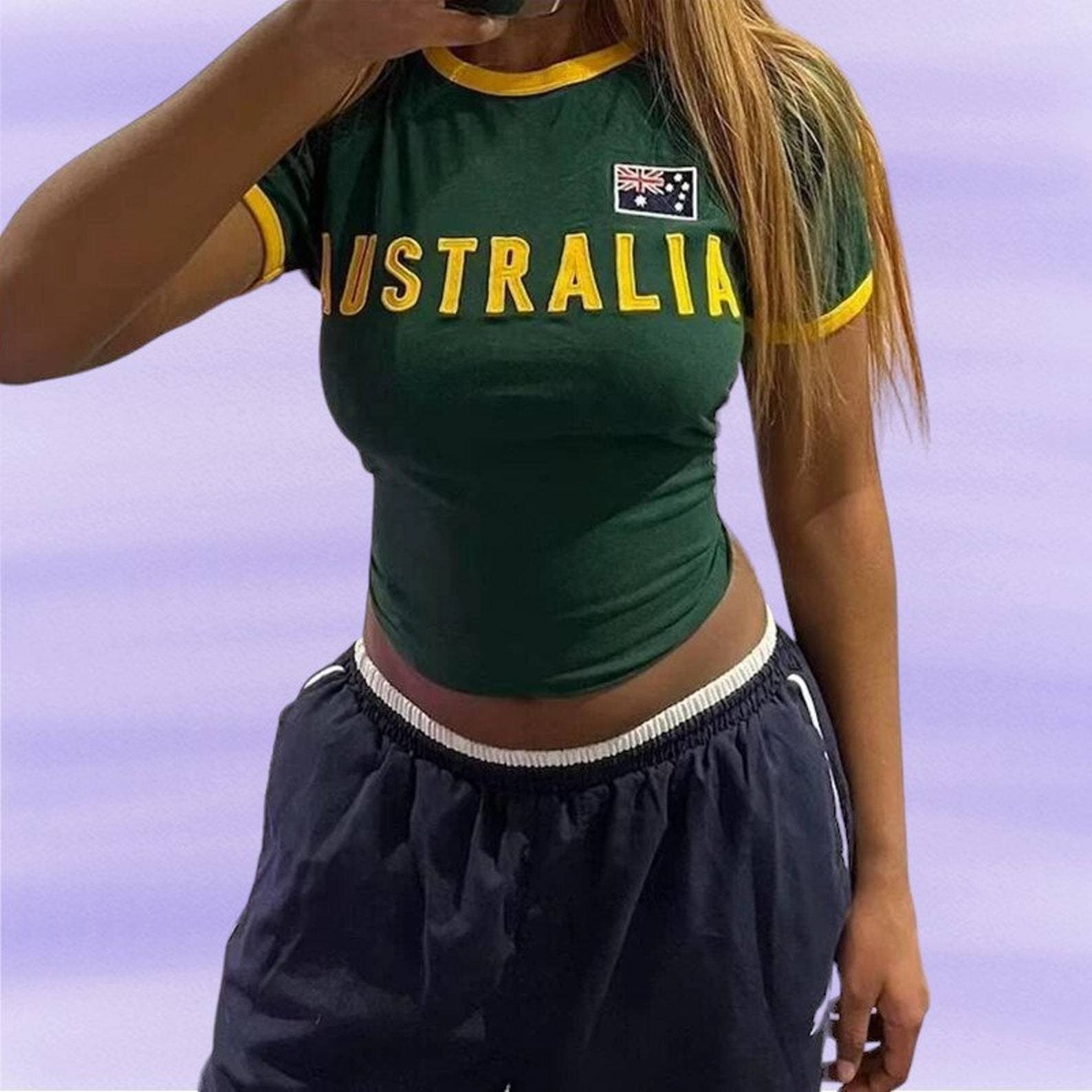 Embroidery In Australia - Y2k Ästhetische Frauen Australien Stickerei T-shirt