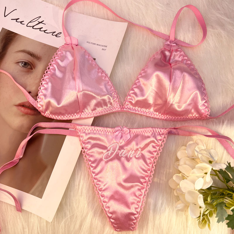 Embroidery Underwear - Personalisiertes Namens-Tanga-Set mit Triangel-BH, 2-teilig, sexy