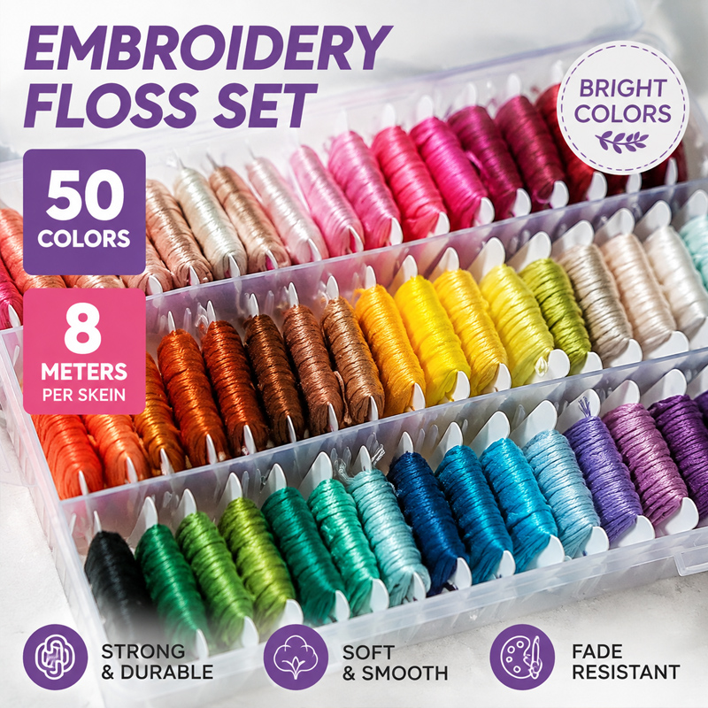 Embroidery Stitches - 100% Baumwolle Stickgarn-Set mit Aufbewahrungsbox, vielseitig