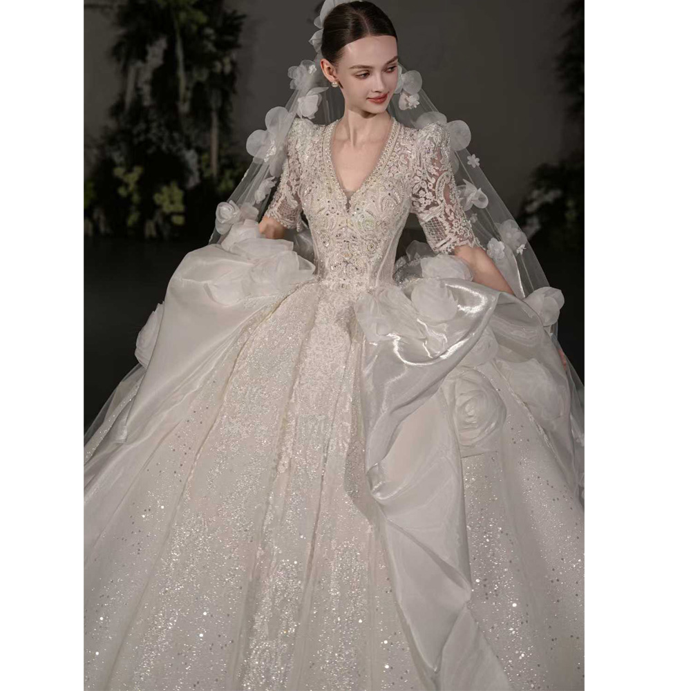 Luxuriöses Brautkleid mit V-Au – Embroidery Organza Bewertung und Preis