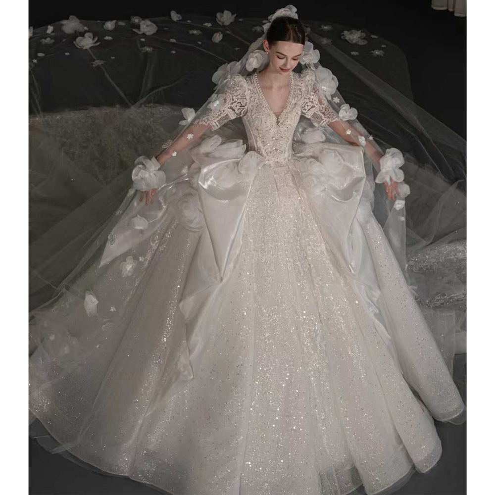 Luxuriöses Brautkleid mit V-Au – Embroidery Organza Bewertung und Preis