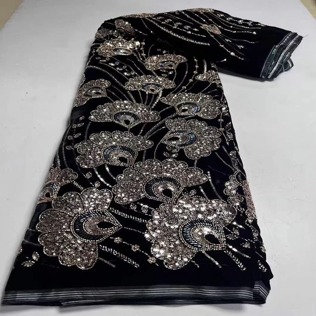5 Yard neuer Samtstoff mit Pai – Embroidery Beads Bewertung und Preis