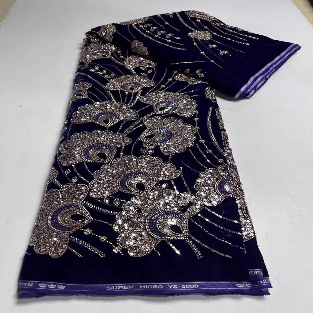 5 Yard neuer Samtstoff mit Pai – Embroidery Beads Bewertung und Preis